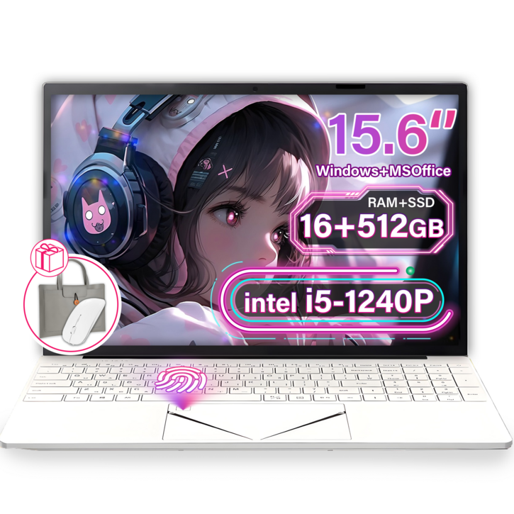 15.6인치 게이밍 노트북,Intel Core I51240P,16512GB,노트북 가방 및 마우스 증정,가성비 노트북,지문 잠금 해제,사무 및 오락에 적합