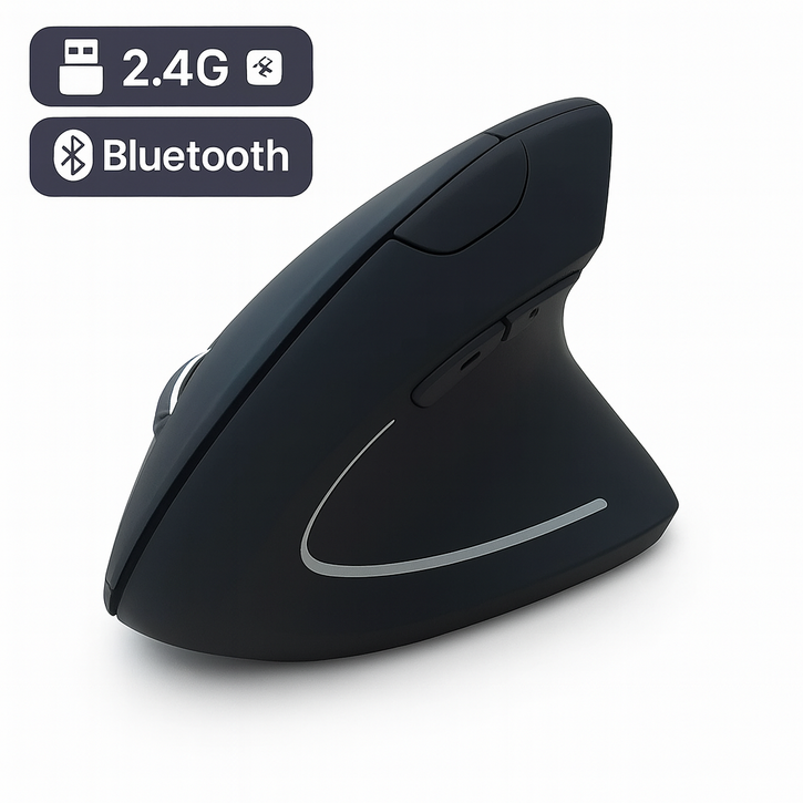 Monsik 몽식 충전식 무소음 무선 인체공학 버티컬 마우스, 블랙