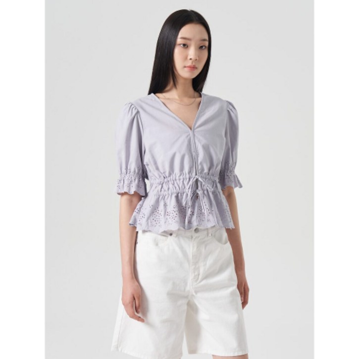 매장정품 에잇세컨즈 8 Seconds 8SECONDS 펀칭 자수 반소매 블라우스 스카이블루 324565LY5Q 324565LY5Q 220844