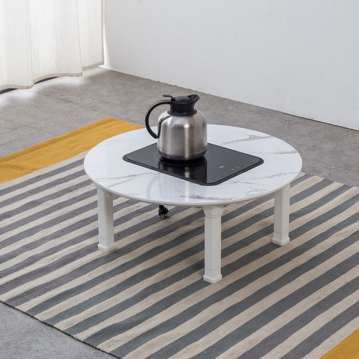 로라700원형인덕션 불판테이블 인덕션테이블 인덕션식탁 1인용밥상 2인용밥상 고기불판테이블 가정용 좌식 불판테이블, 마블화이트