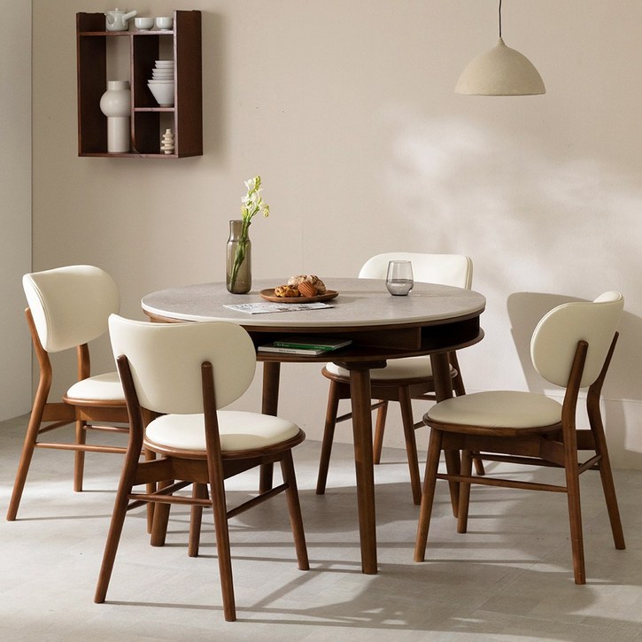 라움에스알 데이지 원형 수납 양면 세라믹식탁 테이블 4인용 1000월넛