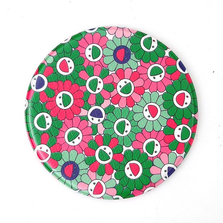 양면 원형 방석 매트 해피 플라워, 국산 방수 캠핑 목욕 사우나방석