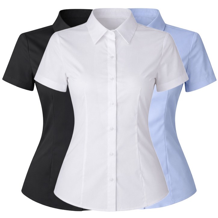 [1+1+1] 로로비 여성 슬림핏 반팔 셔츠 블라우스 기본 캐주얼 정장 카라 와이셔츠