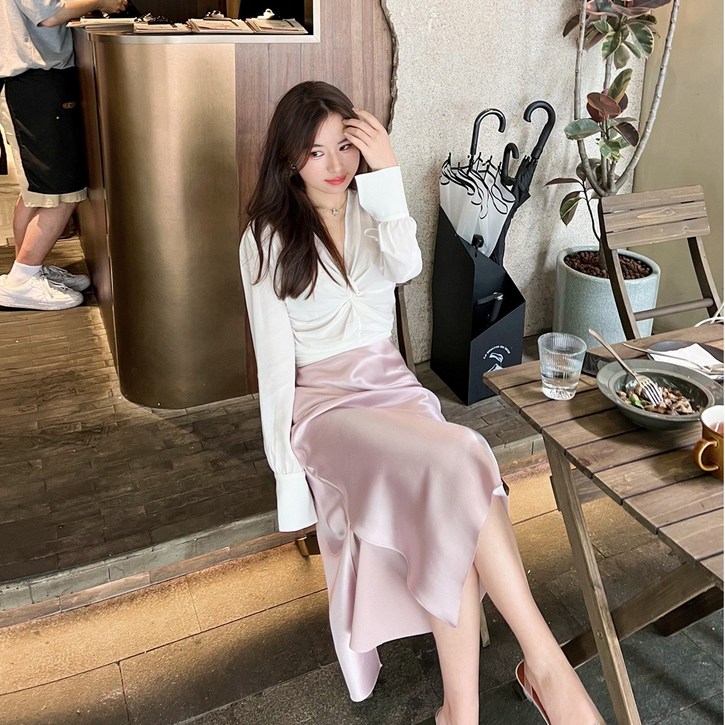여성 새틴 실크 머메이드 롱 스커트