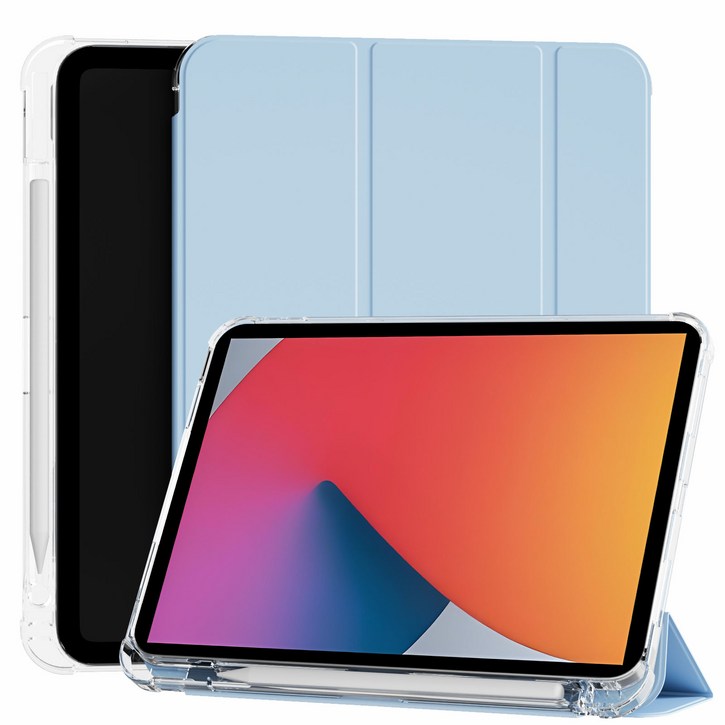 AOUB 아이패드 보호 케이스 펜슬롯 프로11인치 얇고 가벼운 신형 아이패드 11 보호 케이스 10세대 태블릿 아이패드7 안티벤딩 에어 54 iPad 10.9인치 슬립웨이크업, 블루, 1개