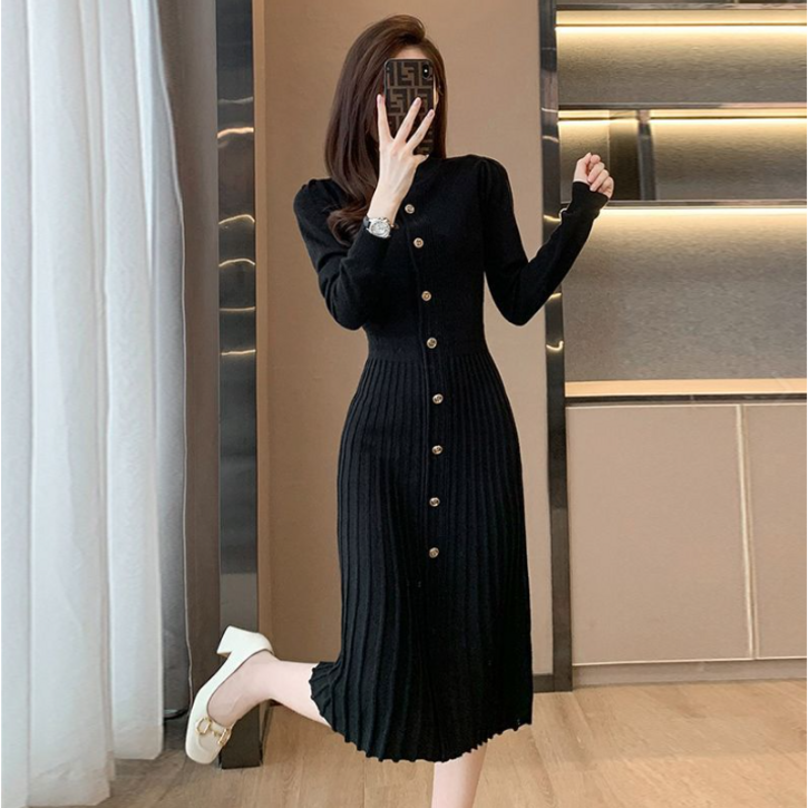 진해스 여성 긴팔 라인 니트 원피스 8102