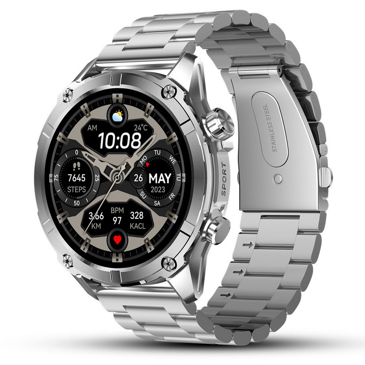 WAPIK 와피크 아웃도어 스마트워치 블루투스 통화가능 운동시계 Y7, 실버, 3.9cm, GPS + 블루투스