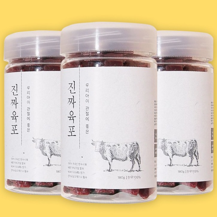 강아지칭찬간식 생고기 70 진짜육포 트릿, 국내산 한우, 180g, 3통