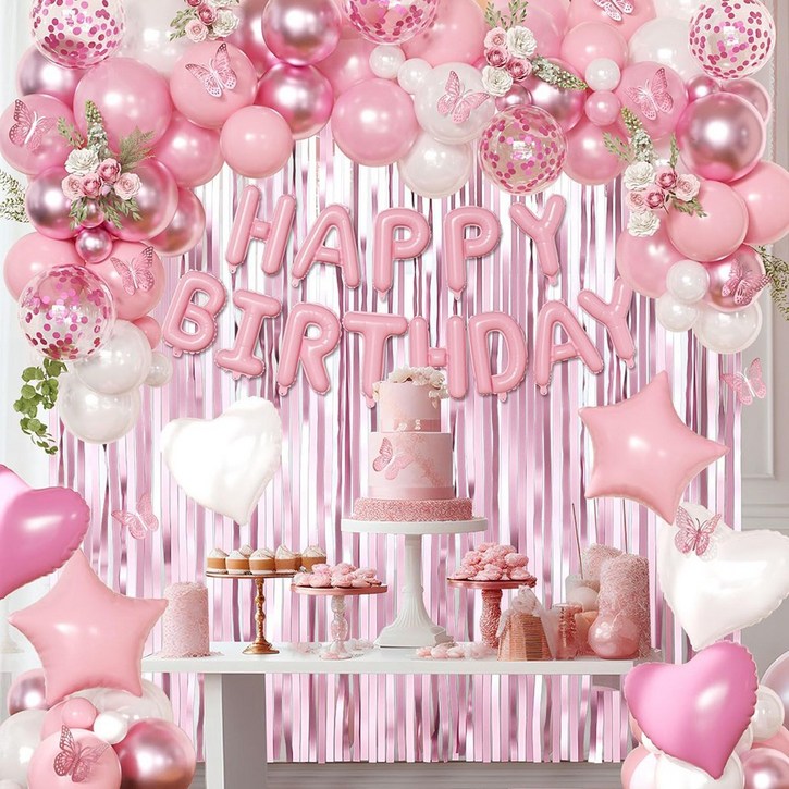 모아룸 풍선 파티 생일 이벤트 장식 풍선구름 세트, 1세트, 핑크 풍선 세트