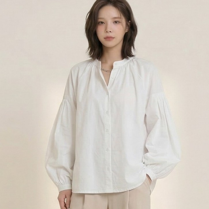 드마엘 헤즐 픽턱 라운드넥 긴팔 블라우스 셔츠+델로나