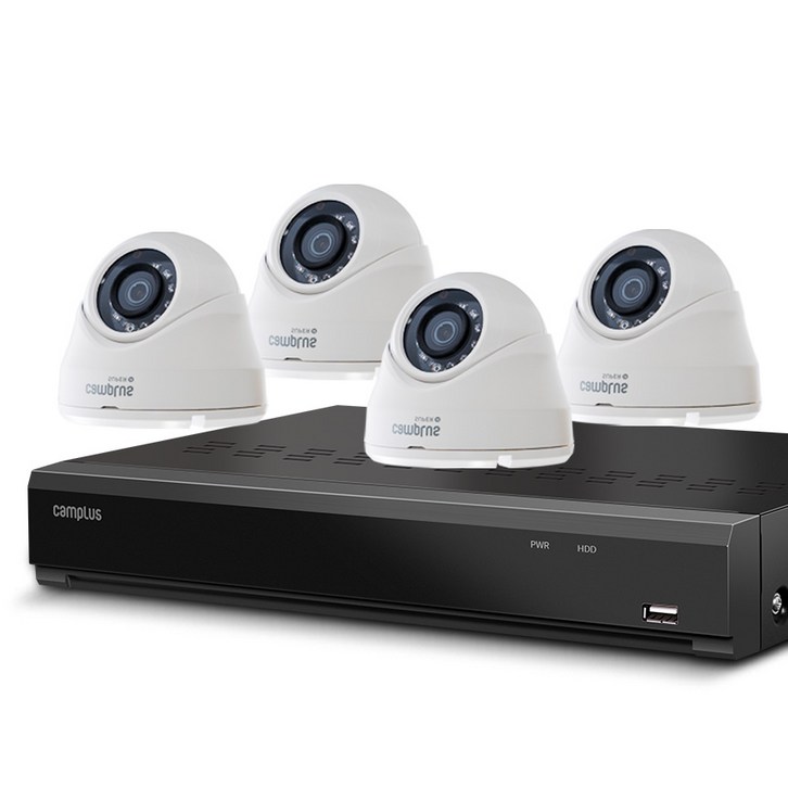 캠플러스 200만화소 돔 CCTV 카메라 실내용 4p + 4채널 녹화기 세트