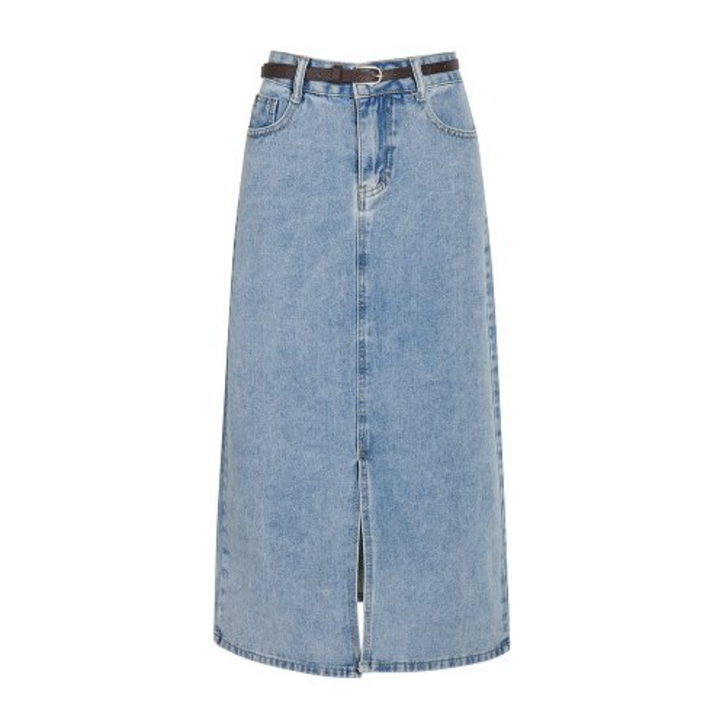 백화점 정품 JJ지고트 H라인 뒷트임 벨트 데님 롱 스커트 GR5N8SK521