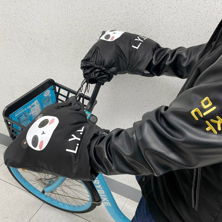 믿추 오토바이 자전거 가죽 방한 방수 방풍 토시 장갑, 블랙