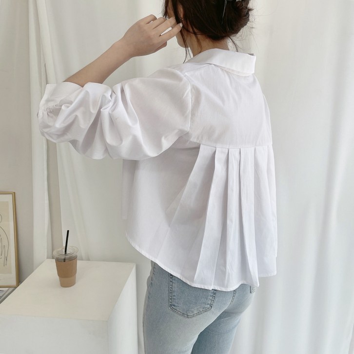 라몬즈플리츠 뒷 주름 블라우스 긴팔 셔츠 라몬즈플리츠 뒷 주름 블라우스 긴팔 셔츠