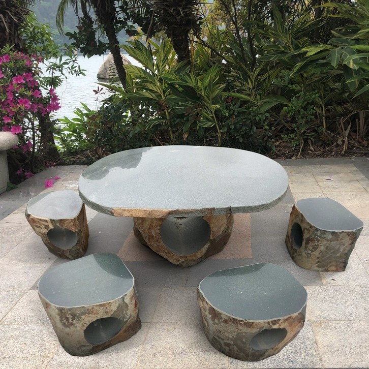돌 테이블 벤치 안뜰 정원 야외 천연 자갈 스톤 의자