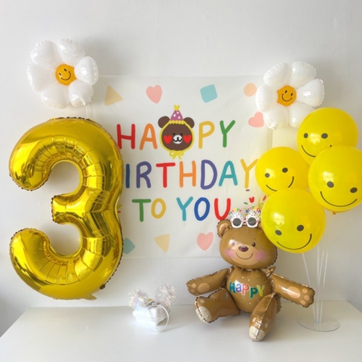 하피블리 곰돌이 숫자풍선 생일가랜드 세트, 생일 가랜드 숫자3번