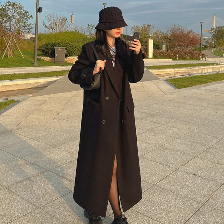 국내 자체 제작당일 발송 울 혼방 모직 누빔 롱 더블 코트 자켓