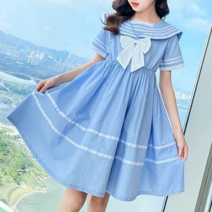 해피유통 여아 여름 귀여운 해군 카라 원피스디자인14세 이상