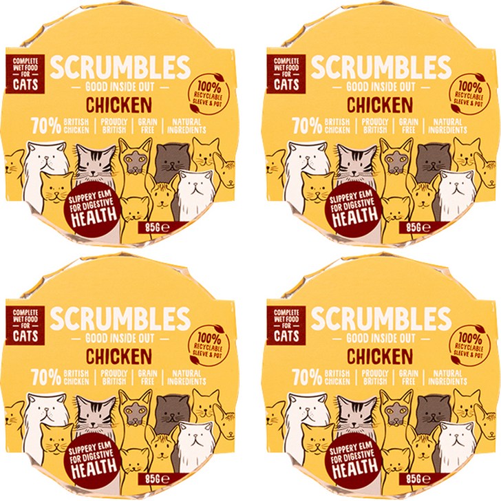 스크럼블즈 고양이 전연령용 그레인프리 습식사료 치킨, 닭, 4개, 85g 20230612