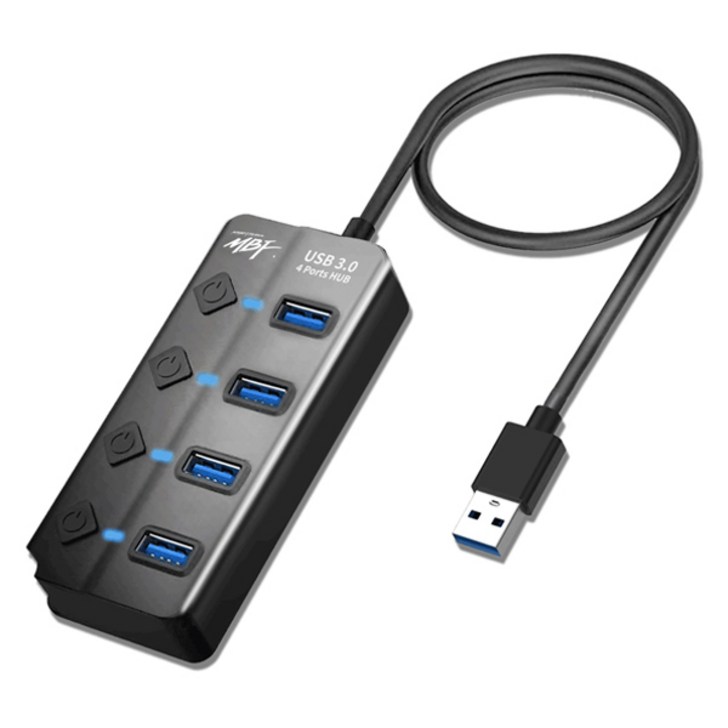 엠비에프 USB 3.0 A타입 4포트 무전원 USB허브 MBFUH304BK, 블랙, 1개