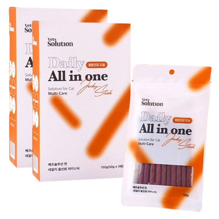 펫프렌즈 베츠솔루션 캣 데일리 올인원 져키스틱 3p, 혼합맛생선연육사슴고기연어, 150g, 2개