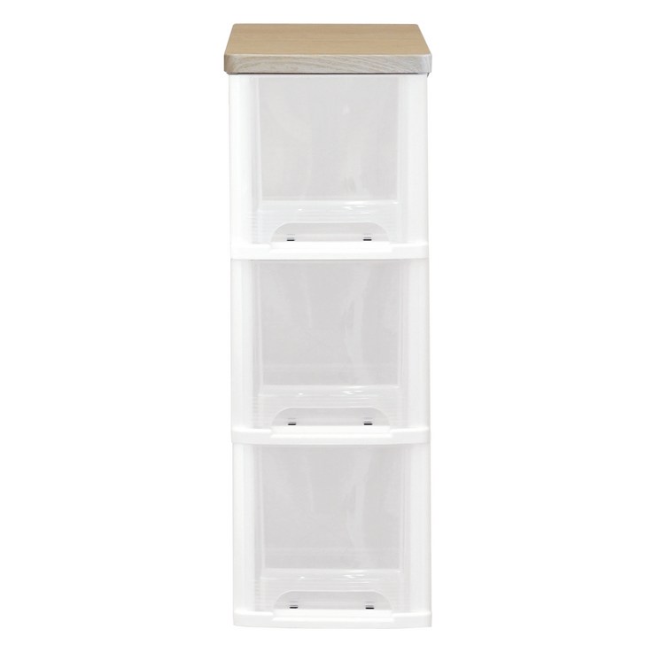 보노하우스 국내 제조 어반 우드상판 슬림 서랍장, 투명, 3단