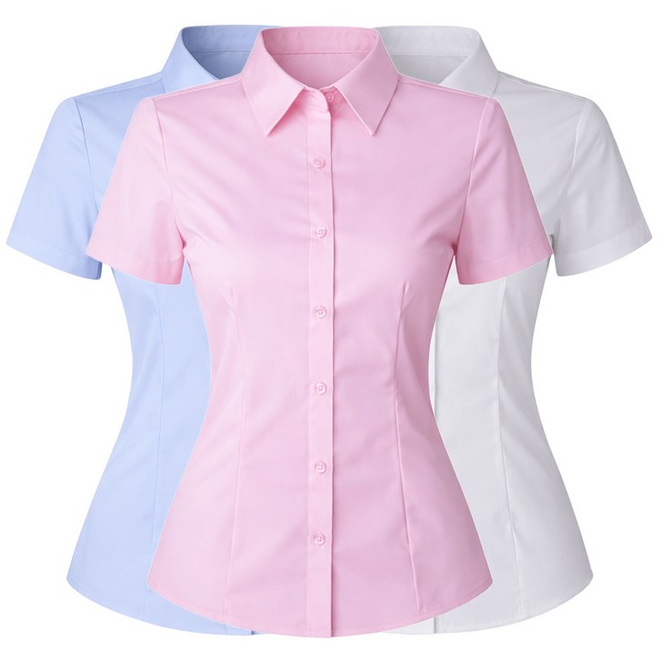 111 로로비 여성 슬림핏 반팔 셔츠 블라우스 기본 캐주얼 정장 카라 와이셔츠