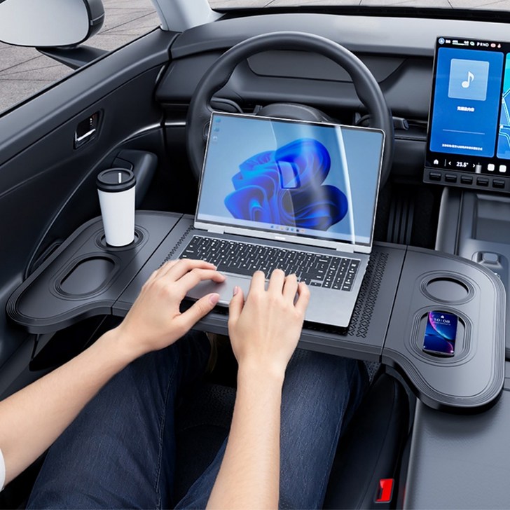 SUKI 접이식 차량용테이블 다용도 앞좌석 뒷좌석 사무용트레이 식탁, 블랙, 1개