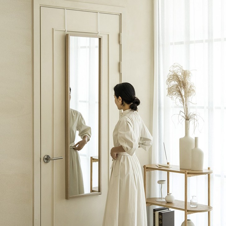 하벤홈 3way 원목 인테리어 헬스장 홈트 대형 벽걸이 문걸이 전신 거울, 블랙 우드