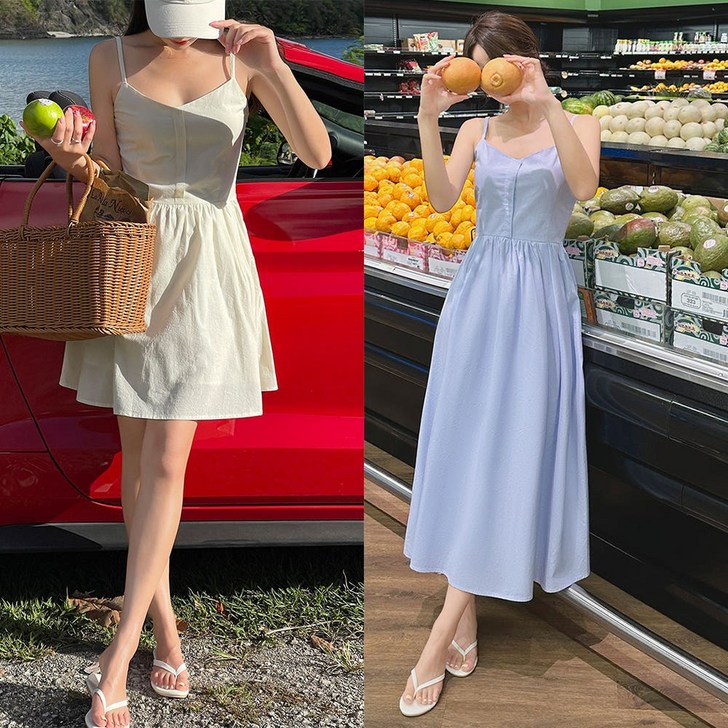 이삼사 여성 뷔스티에 휴양지 나시 원피스 롱숏 2기장 3color