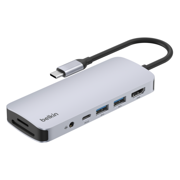 벨킨 connect USB C 7in1 멀티 포트 허브 어댑터 AVC009fqSGY V2, 실버 그레이, 1개