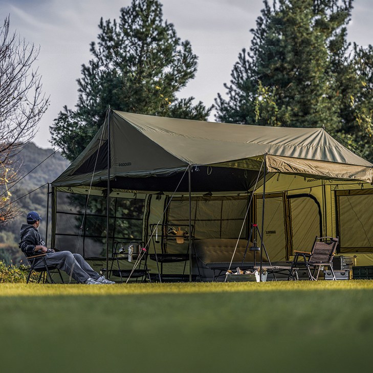 아이두젠 그랜드빌 타프스크린 렉타 메쉬 타프쉘 대형 블랙코팅 그늘막 10인용, 카키
