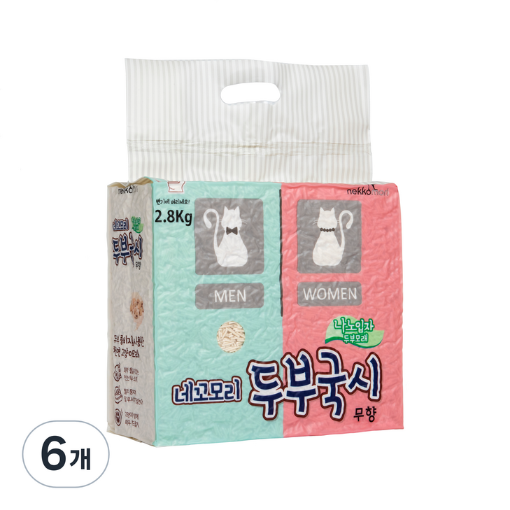 네꼬모리 응고형 두부국시 나노입자 고양이모래, 2.8kg, 6개, 무향 네꼬모리 응고형 두부국시 나노입자 고양이모래, 2.8kg, 6개, 무향