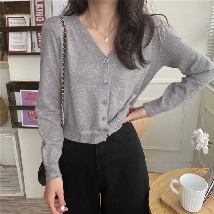 말랑킷 여성용 베이직 심플 기본 레이어드 가디건 간절기 데일리룩 꾸안꾸 브이넥 크롭 가디건 소프트 부드러운 긴팔 카디건