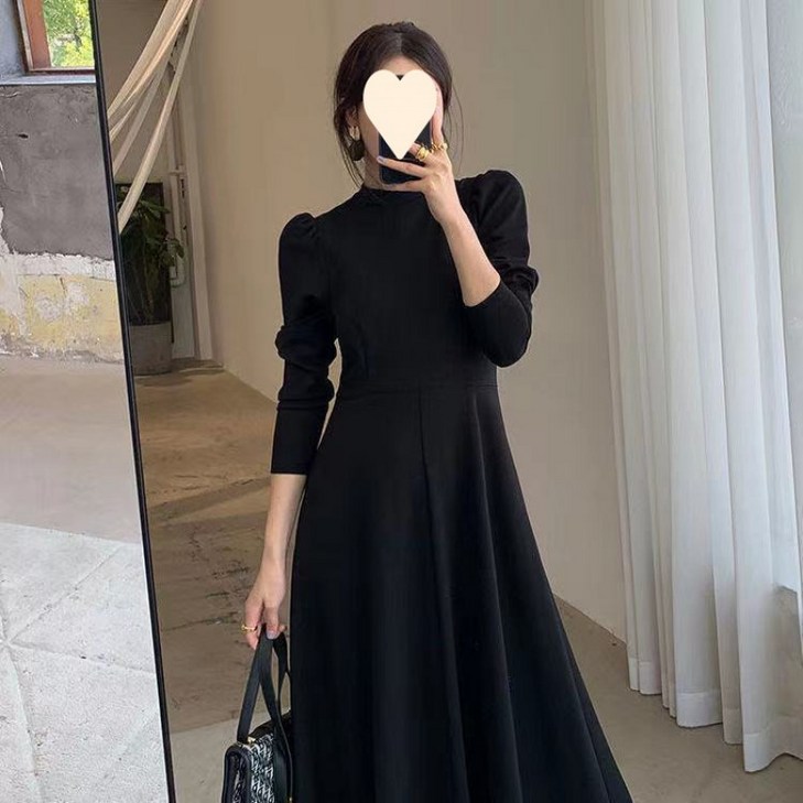 SAHINER 봄가을 여성 A라인 플레어 롱원피스 오피스룩 심플 L205