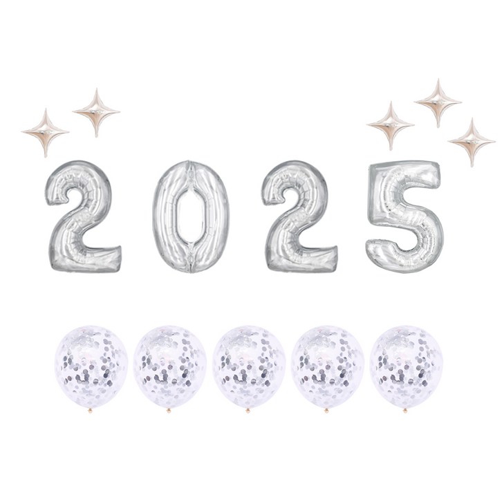 2025 대형 숫자 골드실버 2colors 은박 혼합풍선 해피뉴이어 파티 에브리띵스마일 1230, 1세트, 실버 중형