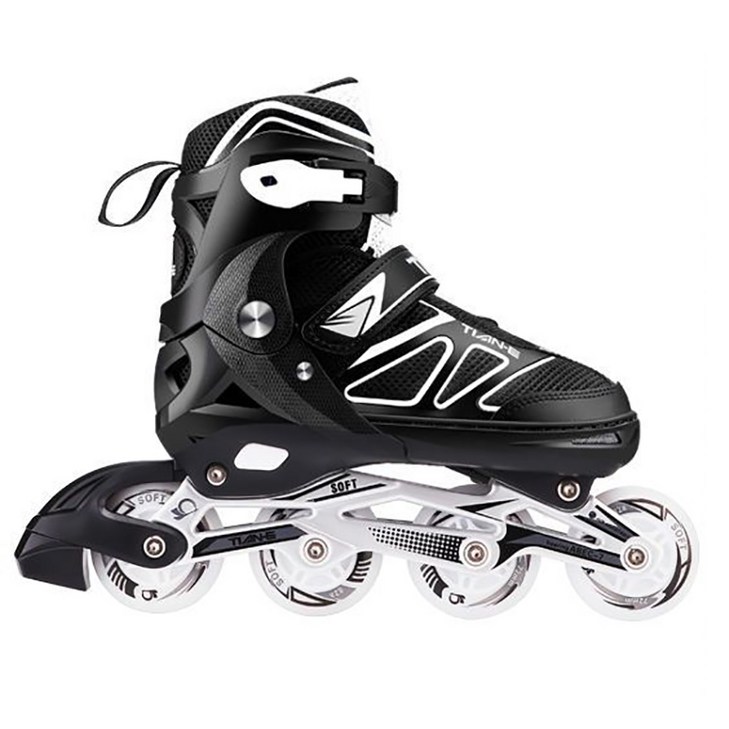 성인인라인스케이트 4 인라인 스케이트 콤보 초보자 조절 가능 롤러스케이트 롤러슈즈 인어미남 roller skates, 블랙, 1개