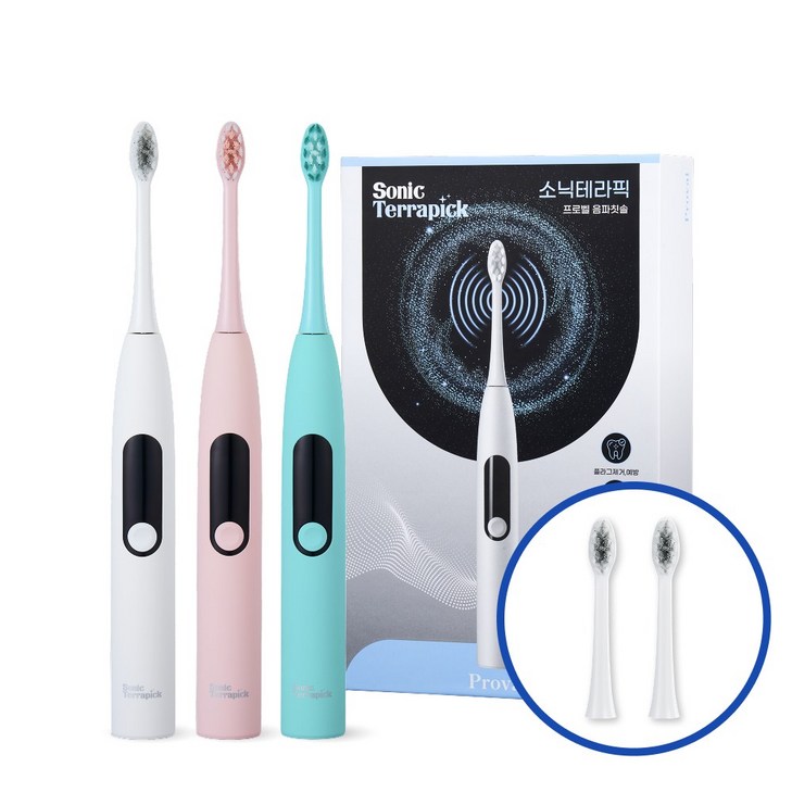 치과약국추천 프로벨 음파전동칫솔 고급모델 5가지모드 방수 칫솔모2개, 2개, 화이트핑크, 소닉테라픽