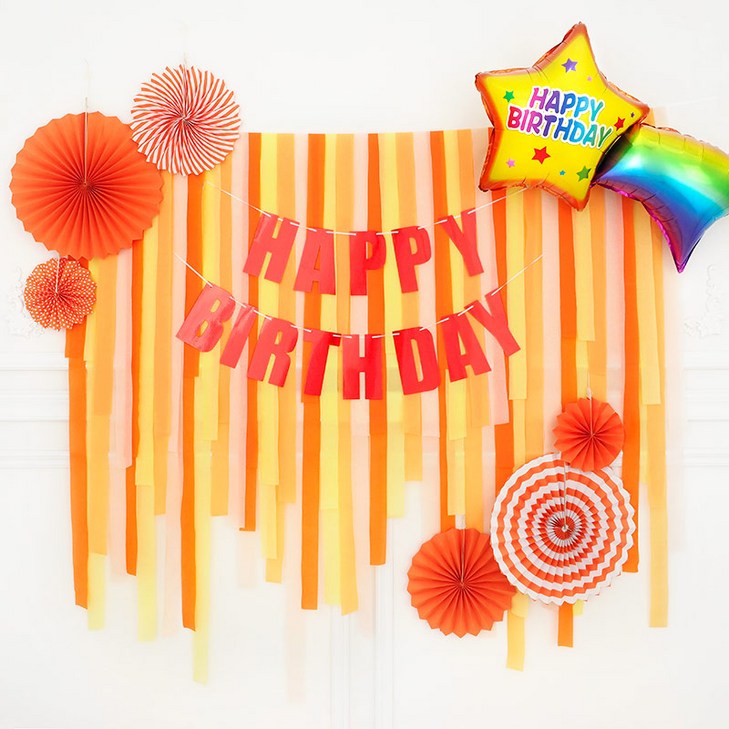 파티팡 생일파티 장식세트 슈팅스타 스트리머 오렌지톤 손펌프증정 생일파티 파티용품 파티풍선, 1개