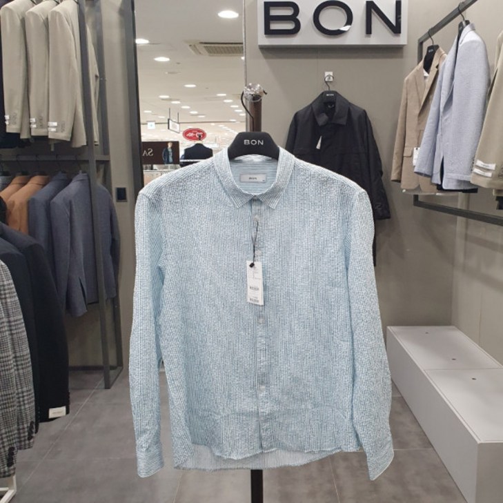 본 BON 시어서커 스트라이프 스트레치 셔츠 BN1MBA392 GR