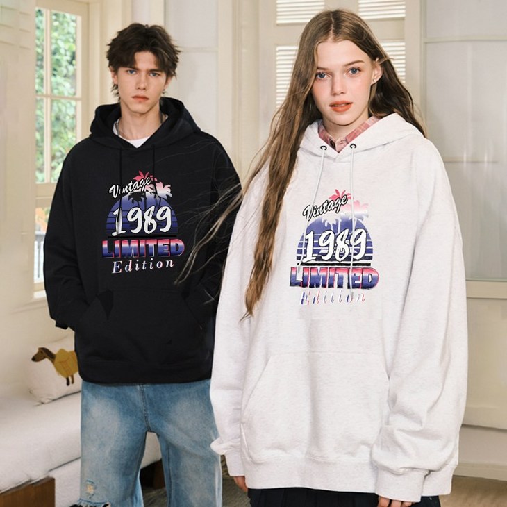 FONOW 남녀공용 빈티지 TST 1989 프린팅 가을 겨울 스탠다드핏 후드티