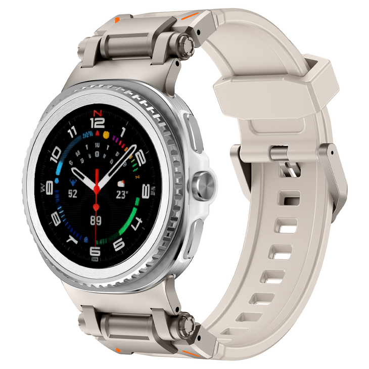 FALANDO 갤럭시워치8워치8 클래식 호환 스테인리스 메탈 커넥터 티타늄 메카닉 실리콘 스트랩 밴드 시계줄 404446mm, 티타늄 스타라이트