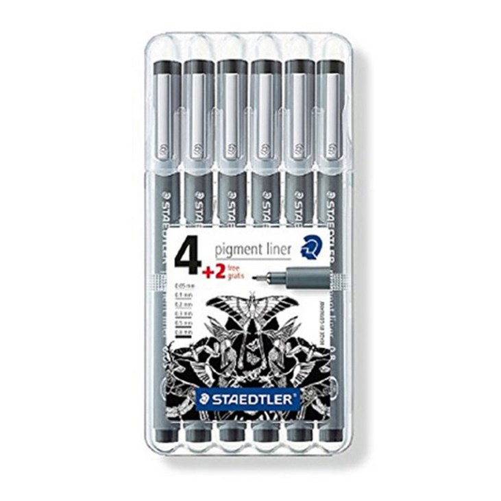 스테들러 피그먼트 라이너 308 디자인용 펜 6종, 흑색, 1세트