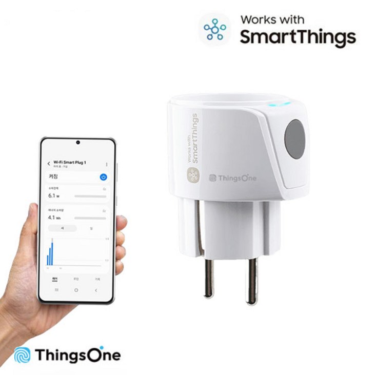 SmartThings 스마트싱스 컴팩트 스마트 플러그 Wi-Fi 원격제어 콘센트 전력측정, 1개, 41mm