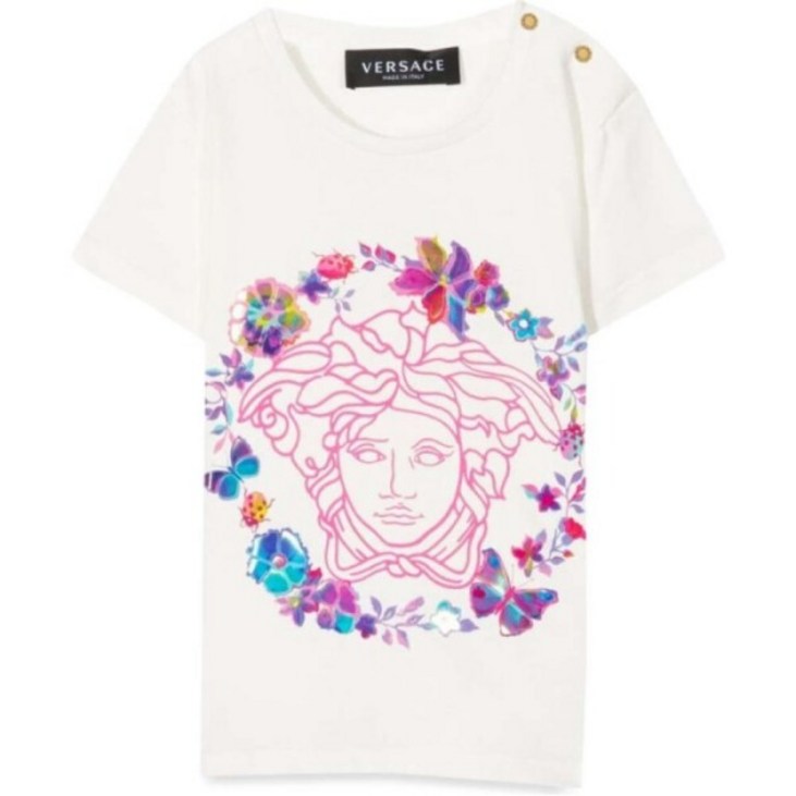 베르사체 당일 24SS  키즈 메두사 로고 프린트 화이트 반팔 티셔츠 1000152 1A047132 W070