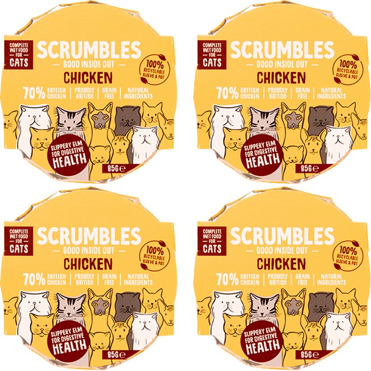 스크럼블즈 고양이 전연령용 그레인프리 습식사료 치킨, 닭, 4개, 85g