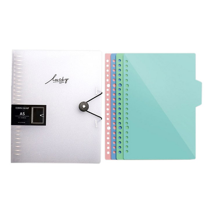 코히모 O링 단추형 파일 바인더 A5 20공  책갈피 세트 4W146, 반투명, 1세트