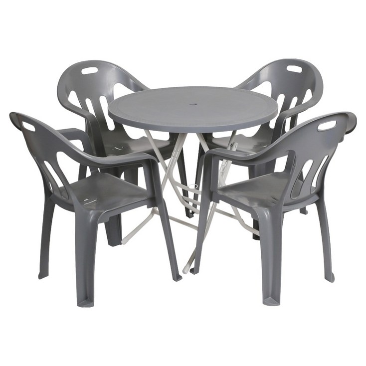 지오리빙 원형 테이블  팔걸의 의자 4p 세트 고객직접설치, 그레이