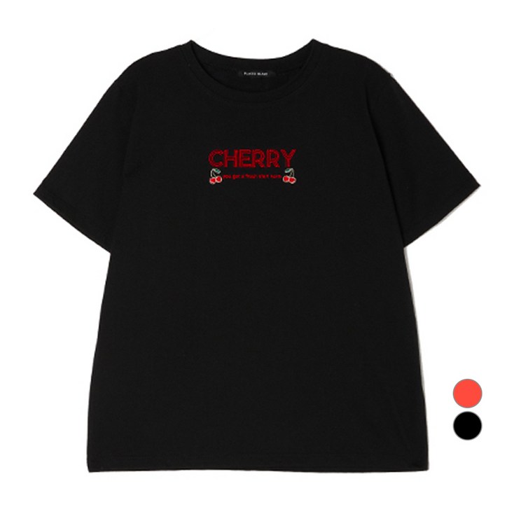 플라스틱아일랜드 여성용 통기성 체리자수 면 티셔츠 PP2CH664
