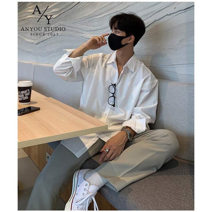 ANYOU 남성용 링클프리 베이직 캐주얼 셔츠